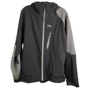 Helly Hansen Jacket Womens Sz M Softshell‎ Light Gray Waterproof Hooded Full-Zip